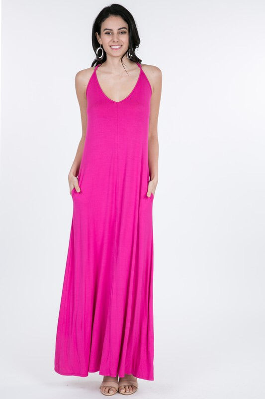 Spaghetti Strap Sleeveless V-Neck Maxi Dress P1215 - KELLY GREEN. Spaghetti Strap Sleeveless V-Neck Maxi Dress Fabric