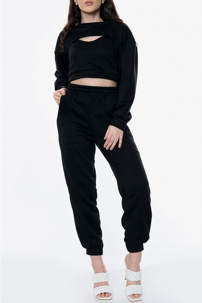 Cut Out Detail Top and Jogger 3 Piece Lounge Set