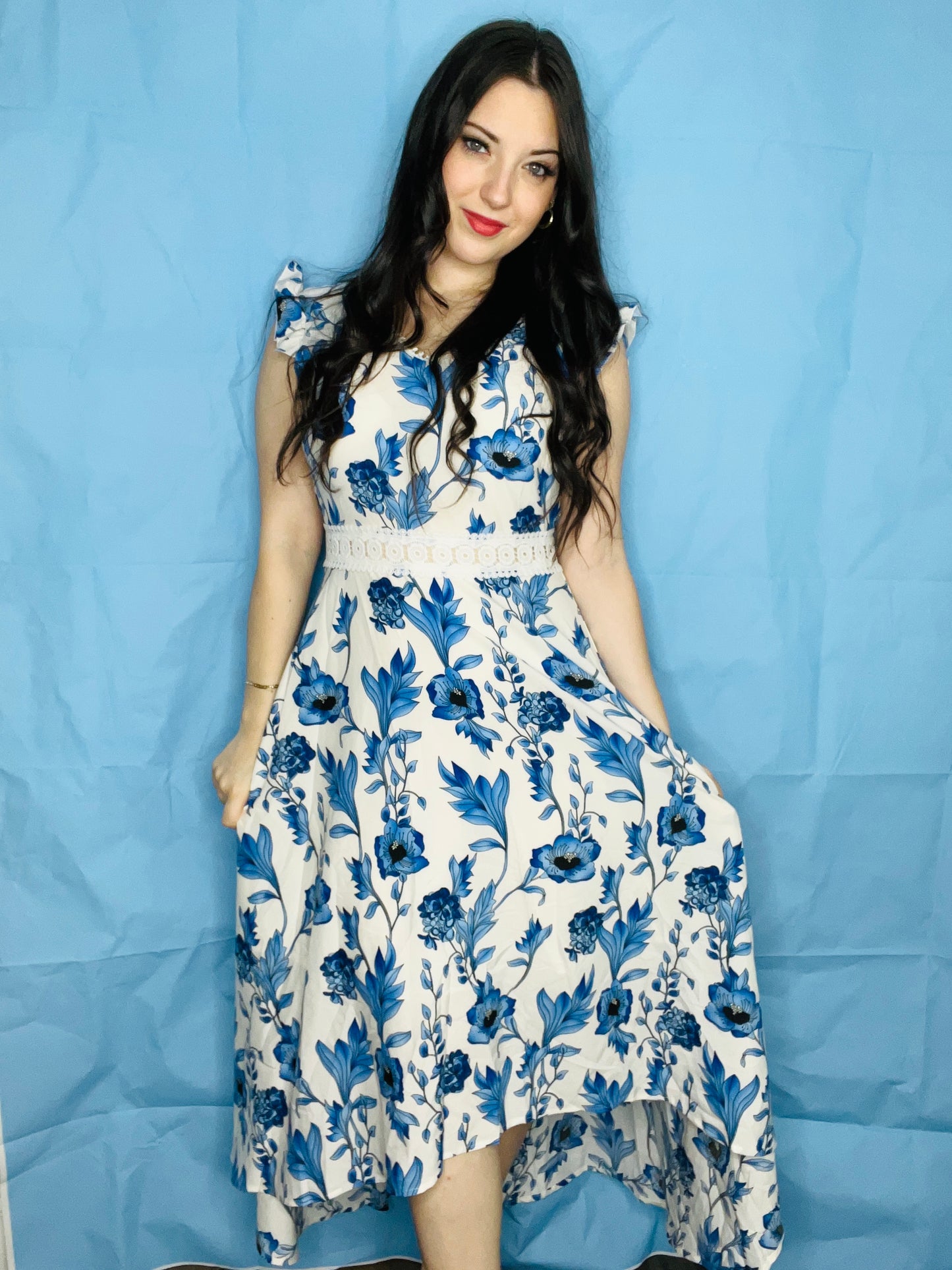 Long Blue Floral Dress