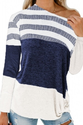 Blue and white off the shoulder top