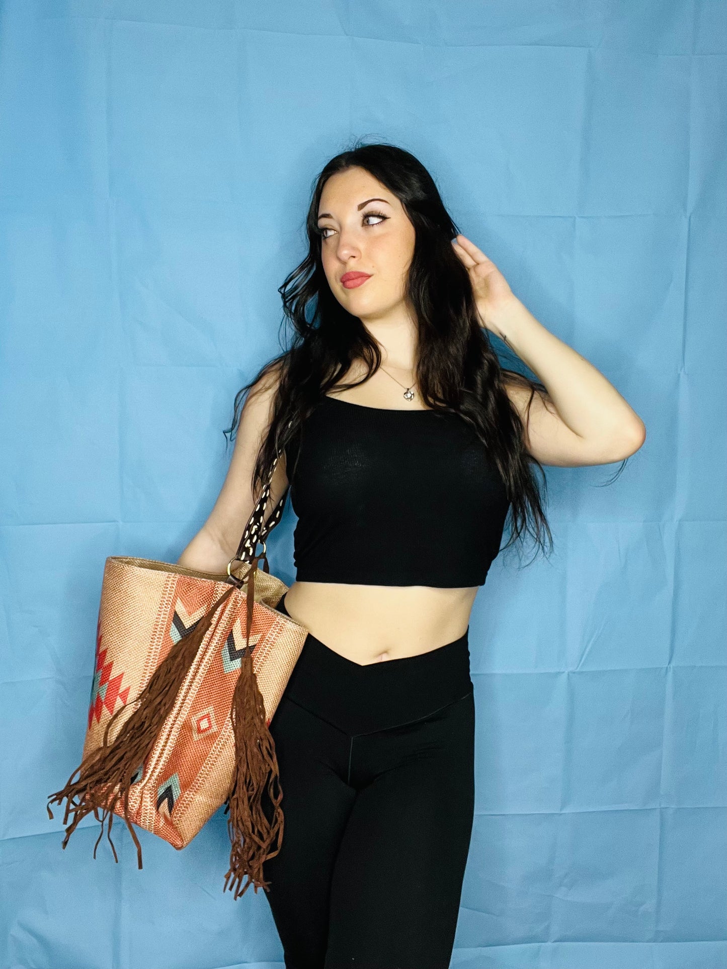 Tan - Multi-Colored Tote Bag