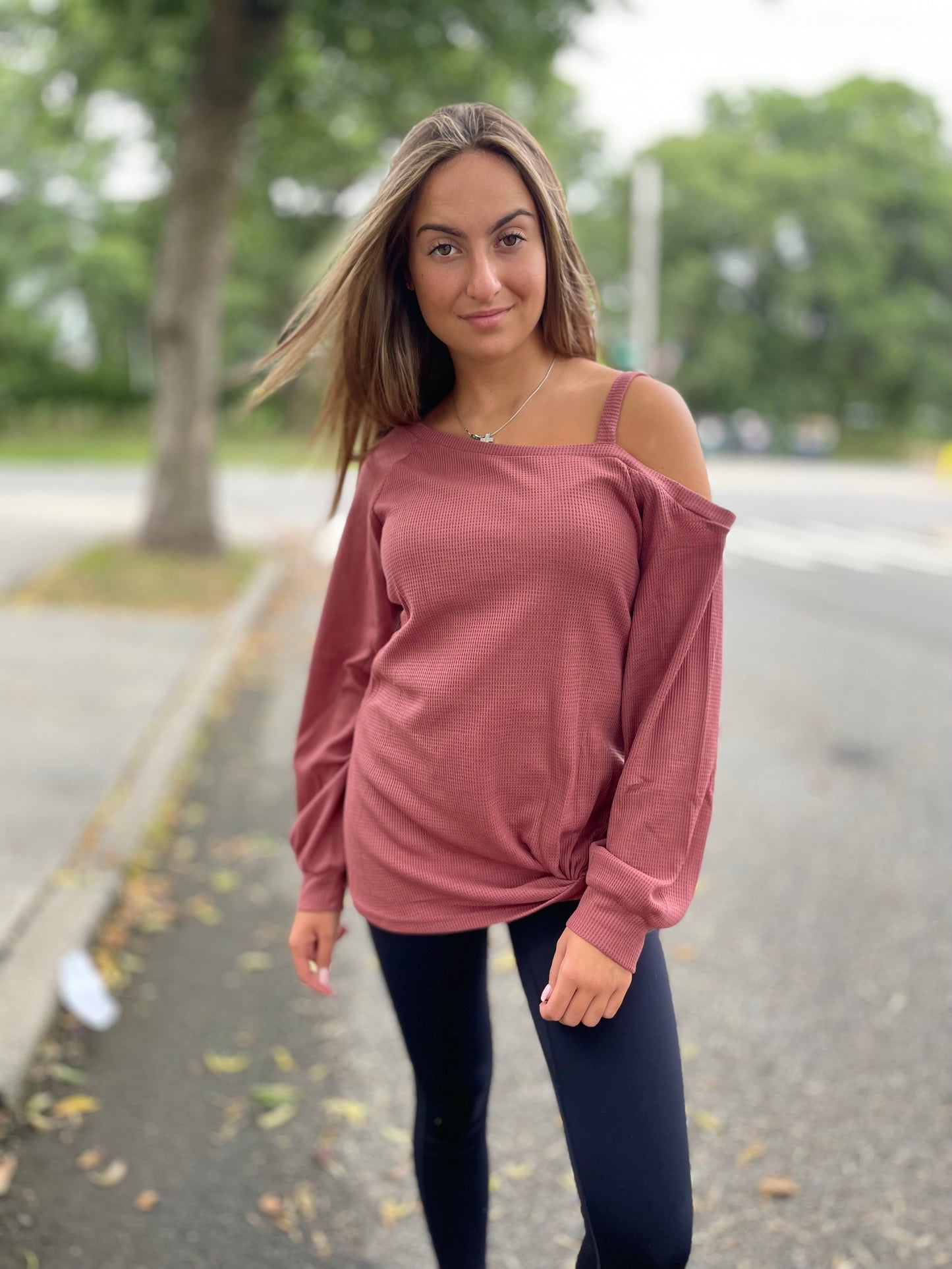 Off the shoulder knot front top