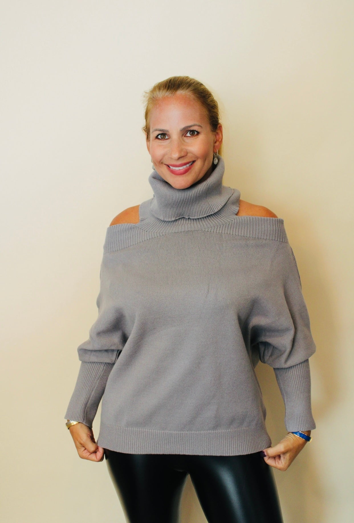 Cold Shoulder Turtle Neck Sweater