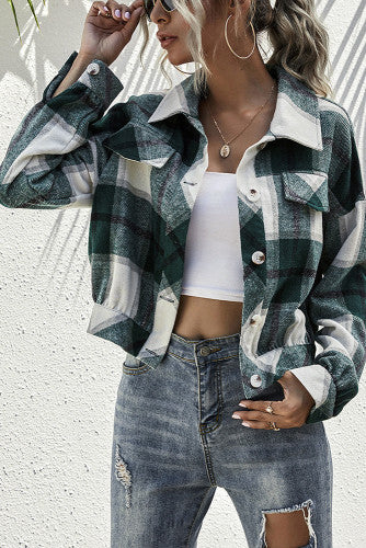 Plaid shackets crop button down